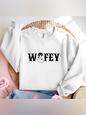 Wifey White Crewneck Sweatshirt Bridal Wife Gift Cute Trendy